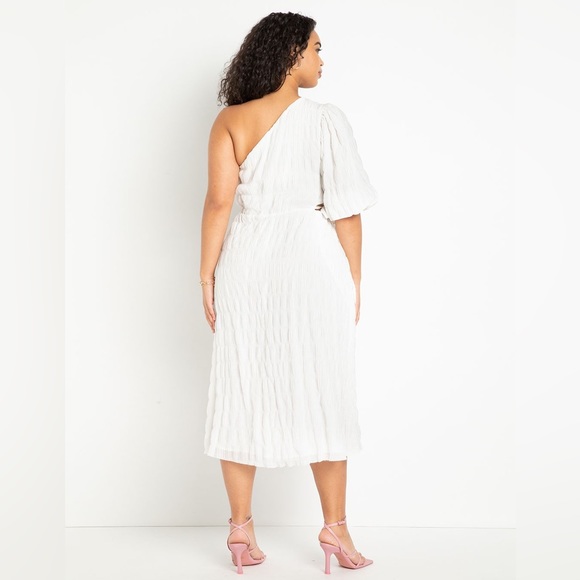 ELOQUII white one shoulder midi dress - Picture 3 of 9